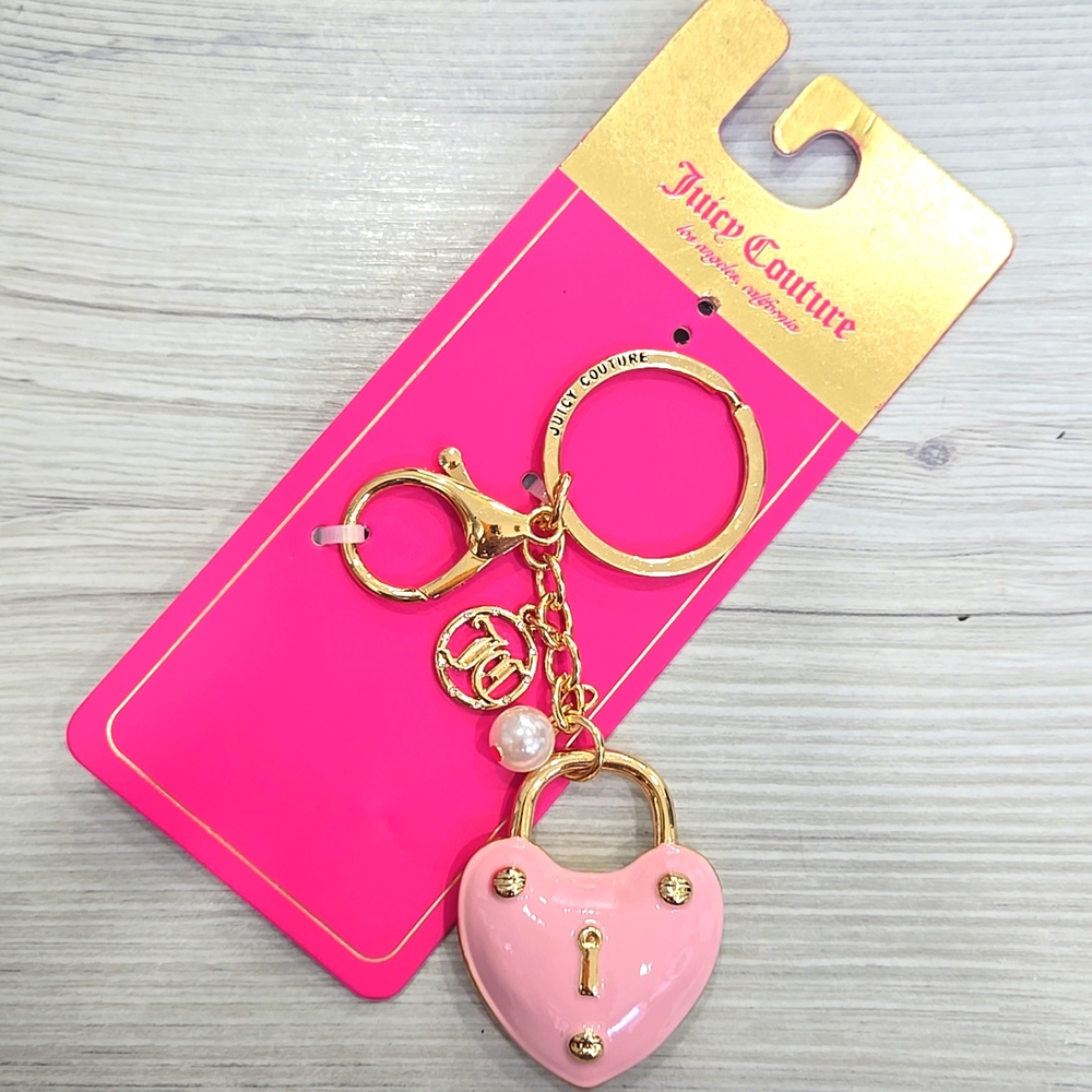 Juicy Couture Pink And Gold Heart Bag Charm Key Holder